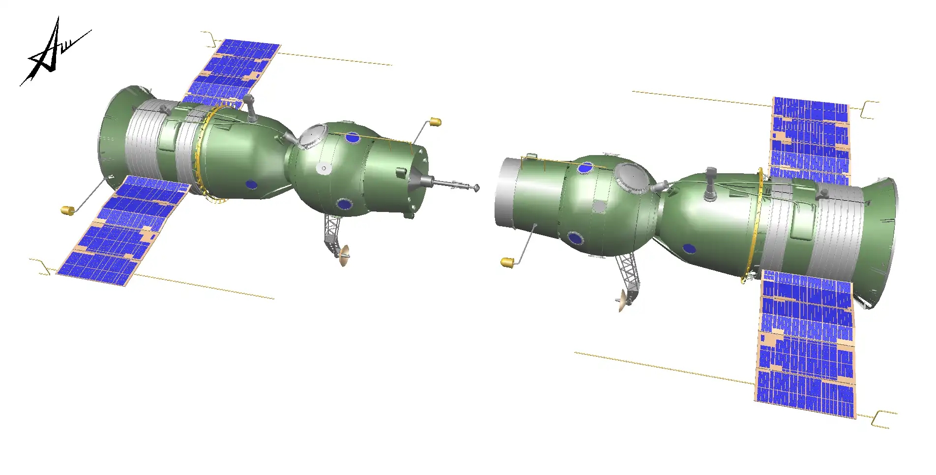 корабли 7К-ОК «Союз-4» и «Союз-5» перед стыковкой, графика А.Шлядинского
