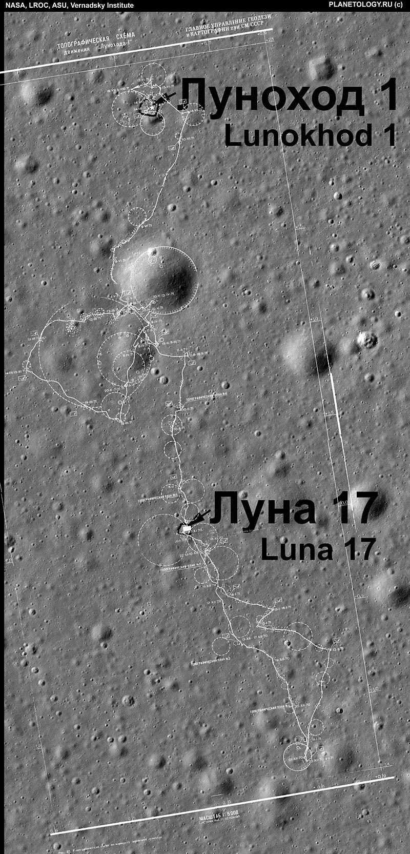Карта передвижений&nbsp; «Лунохода-1» по спутнику Земли